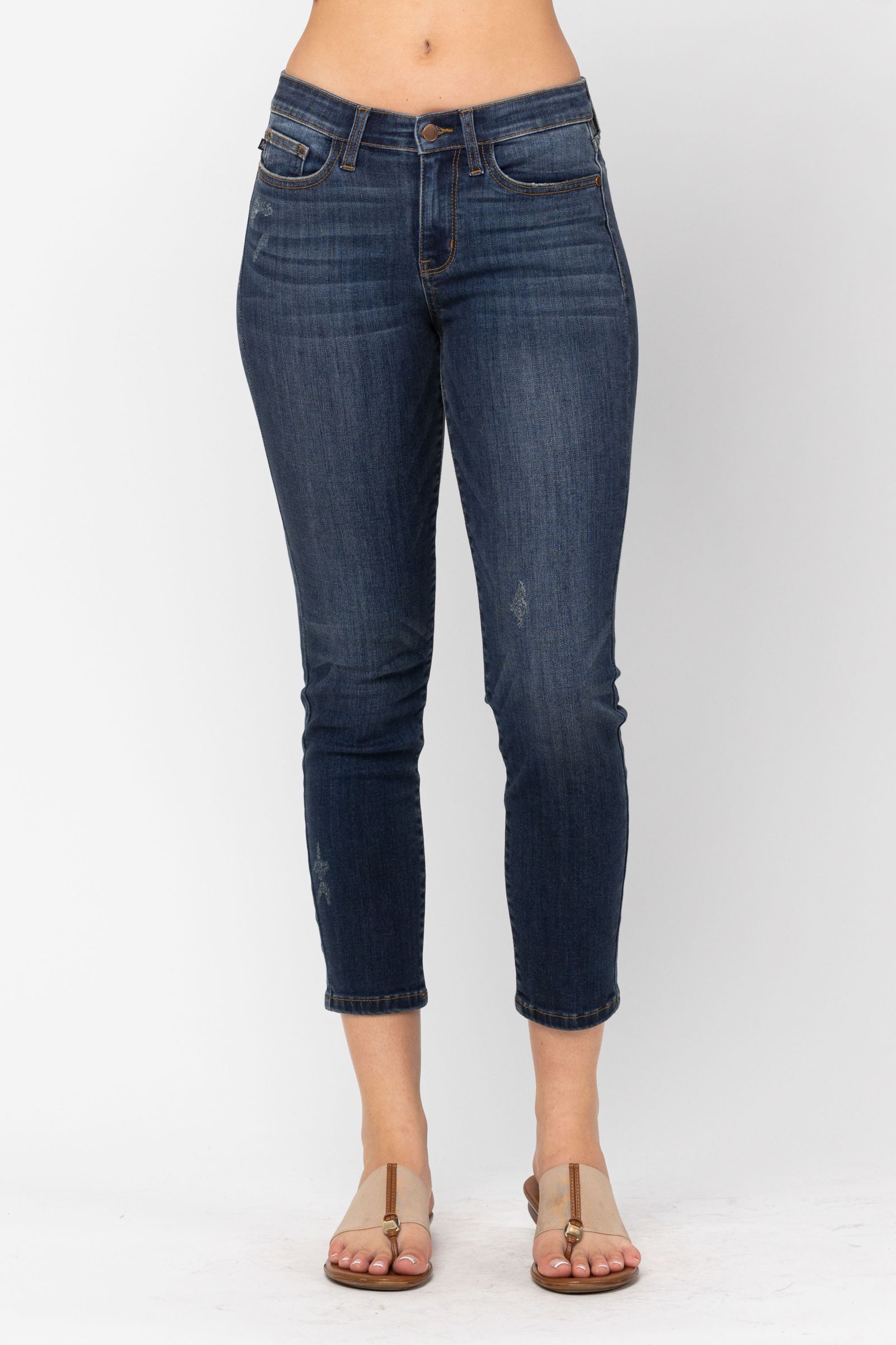 FINAL SALE - Judy Blue Mid Rise Raw Hem Cuff Capri Jeans