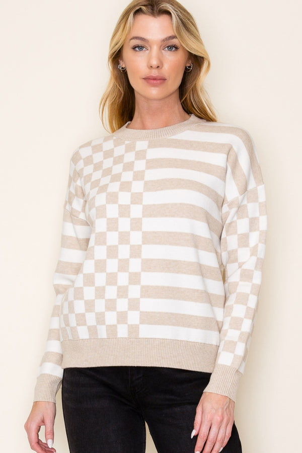 Staccato Striped Long Sleeve Crew Neck Pullover Sweater