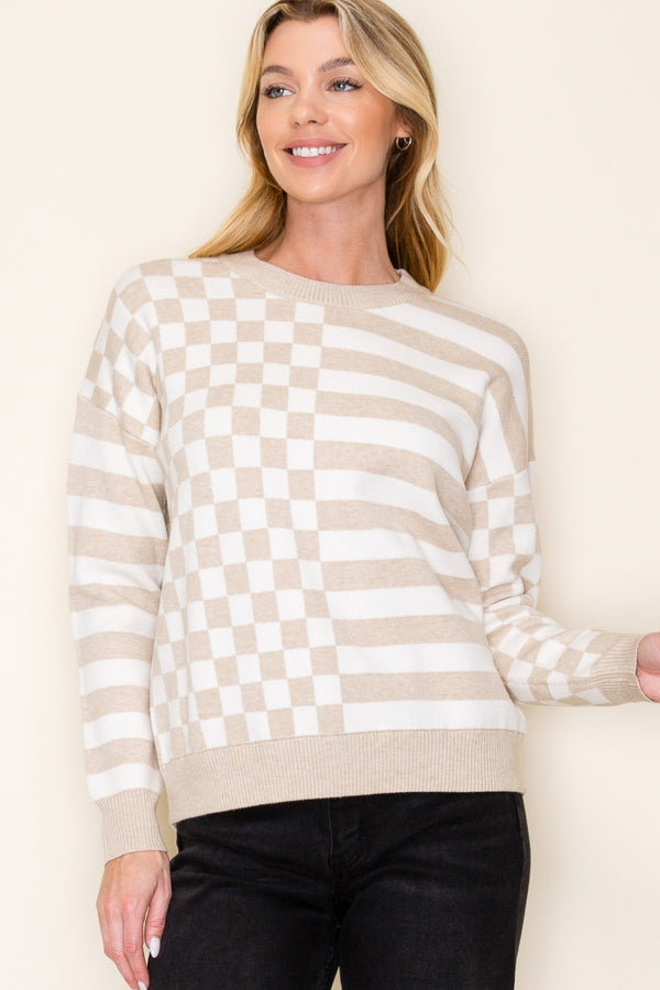 Staccato Striped Long Sleeve Crew Neck Pullover Sweater