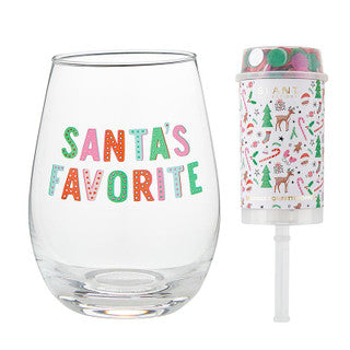 Wineglass & Popper Gift Set - Christmas Icons Santa's Favorite