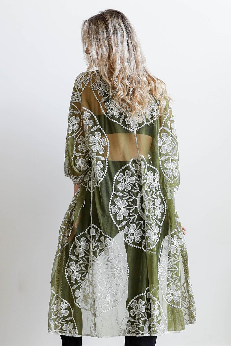 Contrast Mesh Cotton Lace Kimono - 5 Colors!