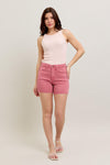 Judy Blue HW Garment Dyed & Back Pocket Embroidery Shorts - rose color - Curvy Size