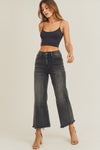 Risen High Waisted Frayed Hem Wide Leg Jeans