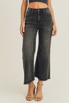 Risen High Waisted Frayed Hem Wide Leg Jeans