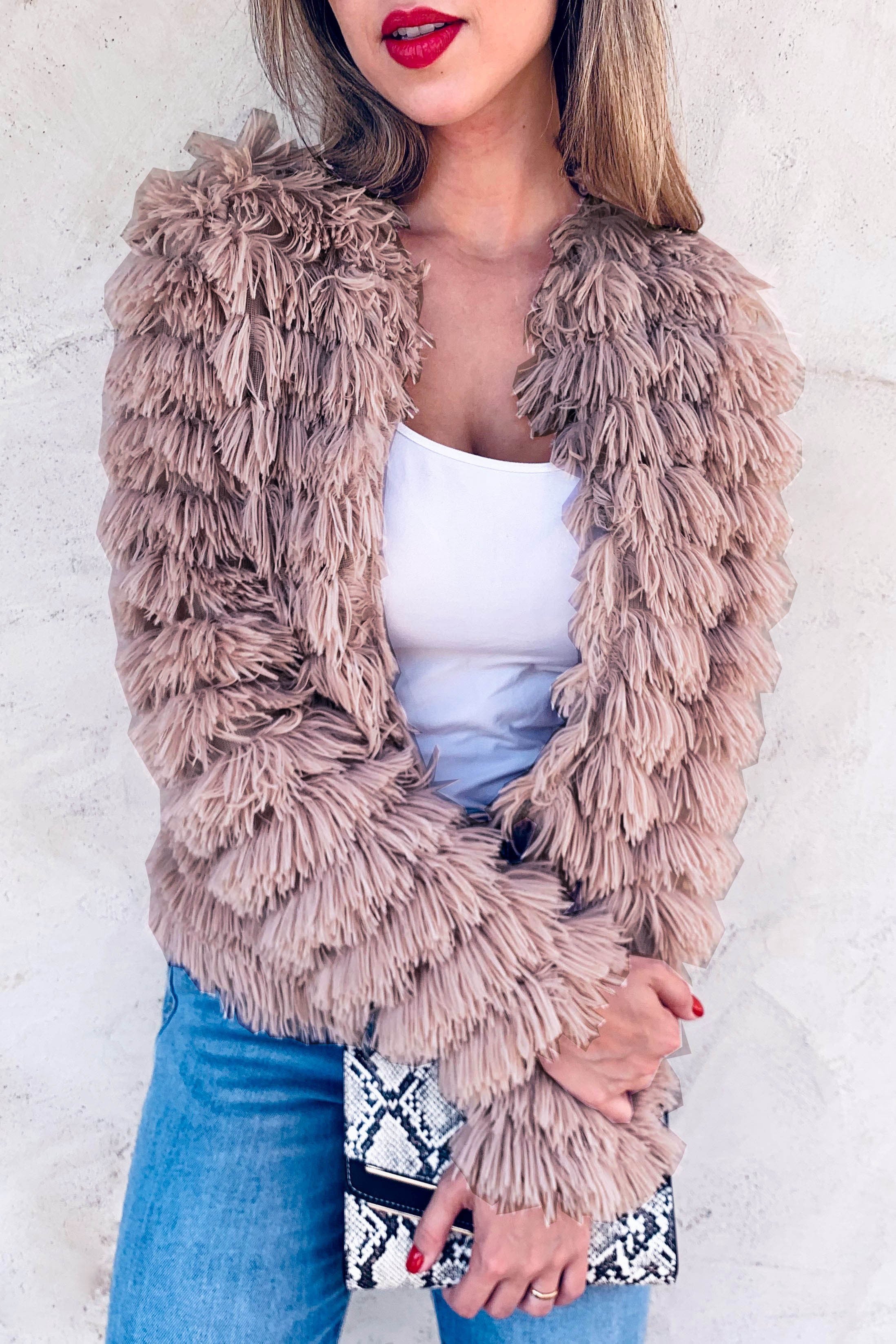 Faux Fur Fringe Jacket Coat Cardigan