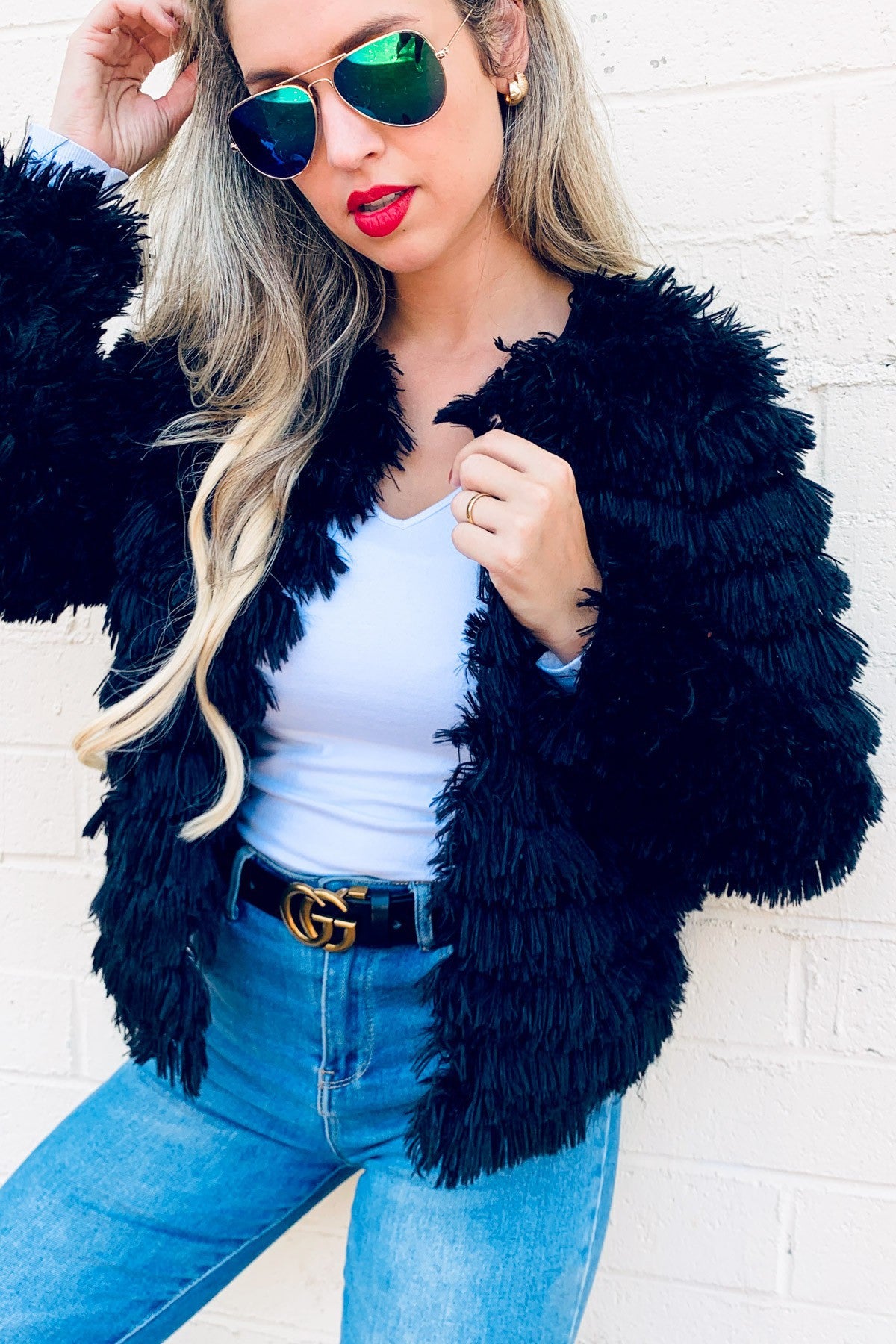 Faux Fur Fringe Jacket Coat Cardigan