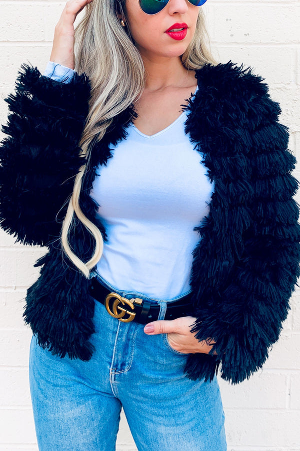 Faux Fur Fringe Jacket Coat Cardigan