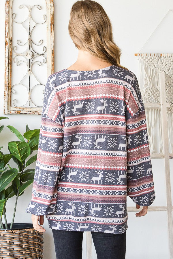 Multi Color Reindeer Top