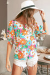 Floral Printed Woven Smoking Puff Shorts Sleeves