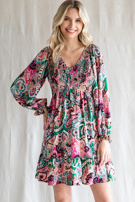 Paisley Print Chiffon Dress