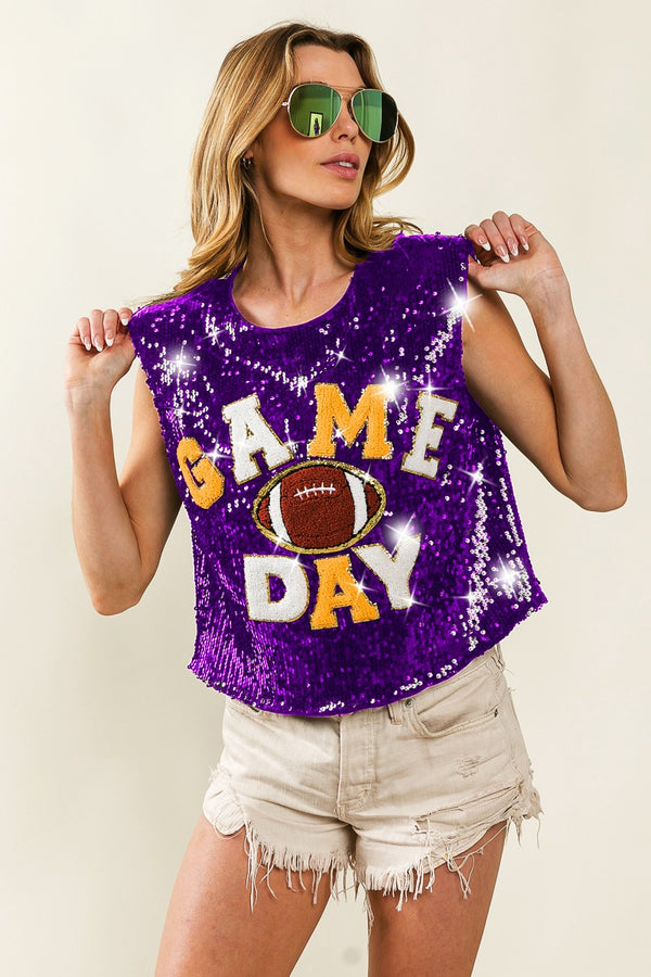 Game Day and Football Patches Sequin Top