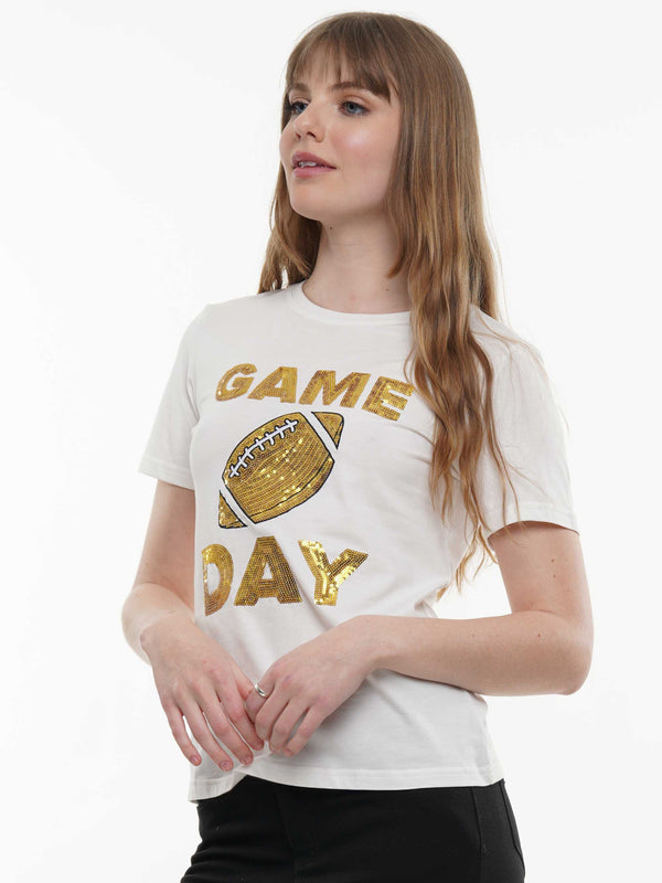 GAME DAY T-shirts with football symbol & gameday sequin