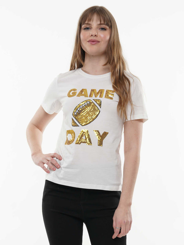 GAME DAY T-shirts with football symbol & gameday sequin