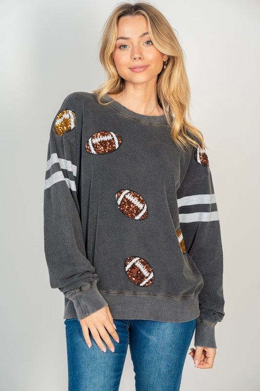 GAME DAY Football Sequin Sweatshirt- Curvy