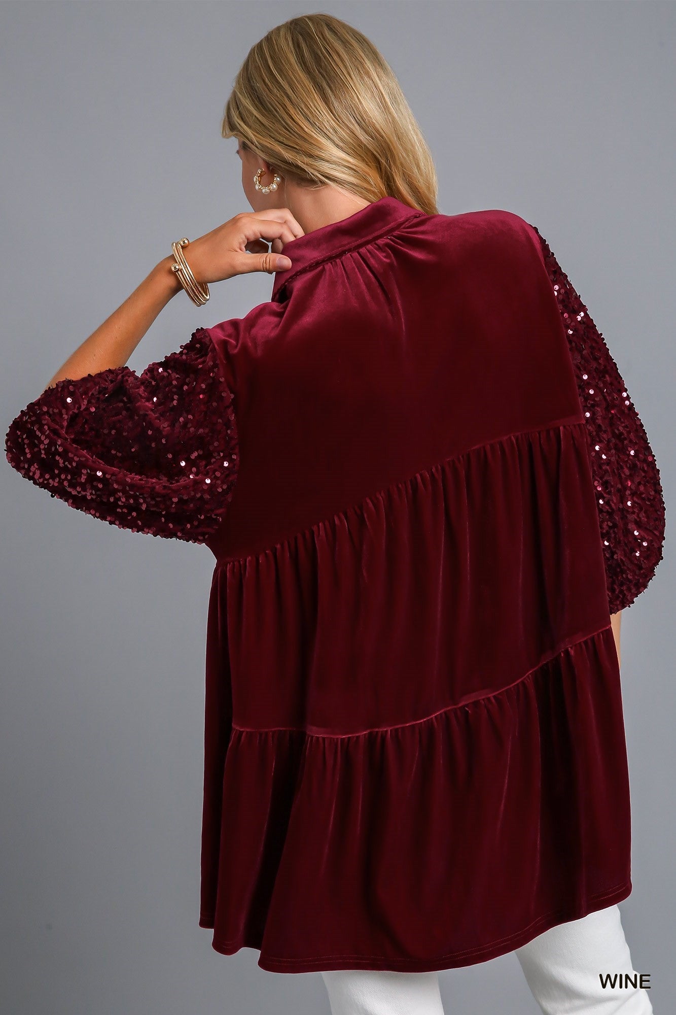 Velvet Sequins Contrast Tiered Tunic Dress - 2 Colors