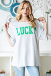 ST PATRICKS Heimish Solid Ribbed Lettering Top "Lucky" - Curvy Size