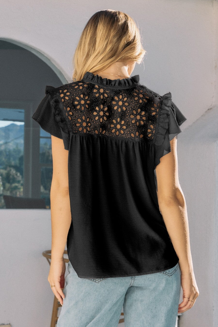 Oddi Eyelet Embroidered Yoke Blouse - Curvy Size