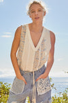 POL Oversize v-neck sleeveless lace trim floral top - 2 Colors