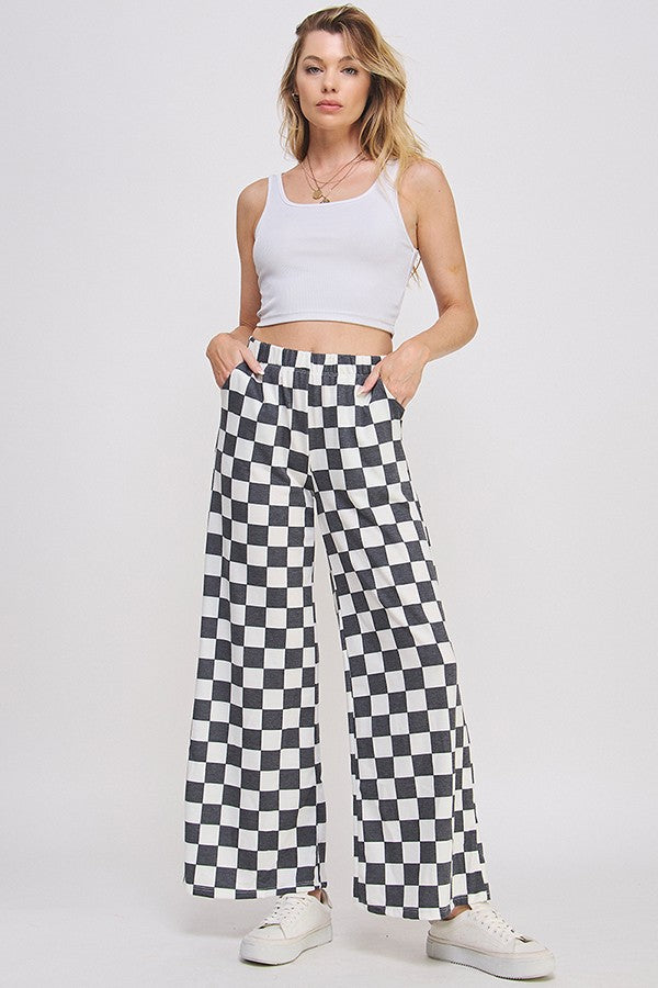 Jade By Jane High Waist Checkered Straight Leg Knit Pants - Curvy Size