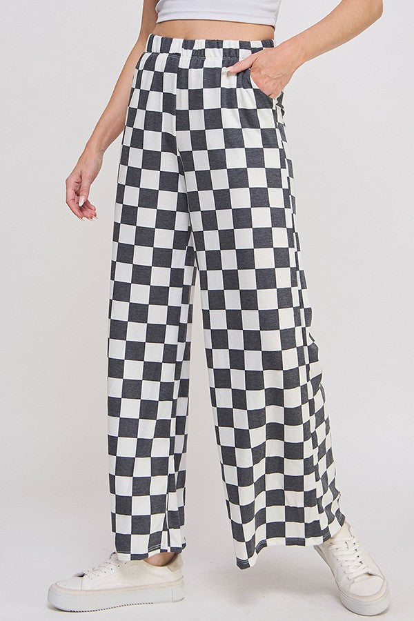 Jade By Jane High Waist Checkered Straight Leg Knit Pants - Curvy Size