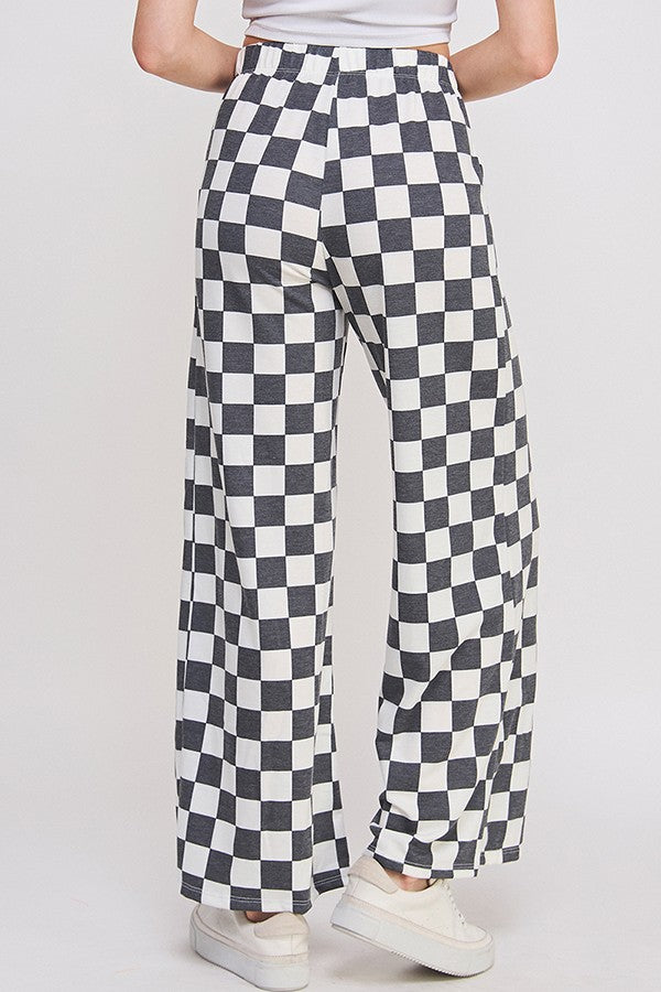 Jade By Jane High Waist Checkered Straight Leg Knit Pants