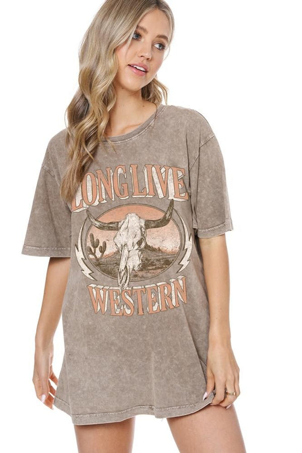 Zutter Long Live Western Vintage Longhorn Graphic Tee - Curvy Size