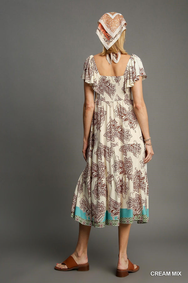 Umgee Paisley Border Print Midi Dress