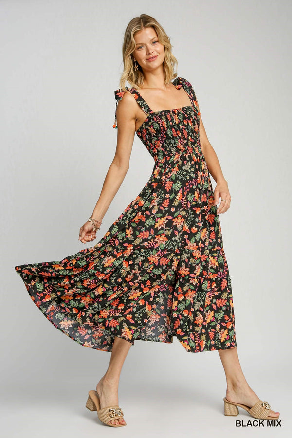 Umgee Floral Print Midi Dress