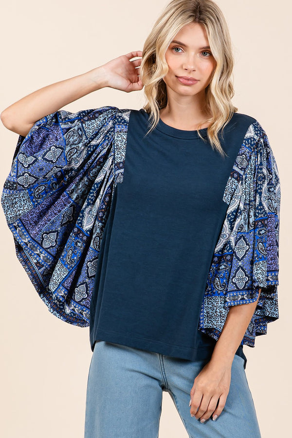 Mittoshop Paisley Patchwork Print Ruffle Flutter Sleeve Top