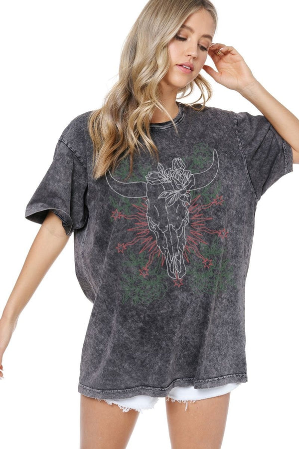 Zutter Puff Stitch Cowskull Graphic Tee - Curvy Size