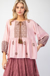 Easel Border Printed Poly Linen Babydoll Tunic