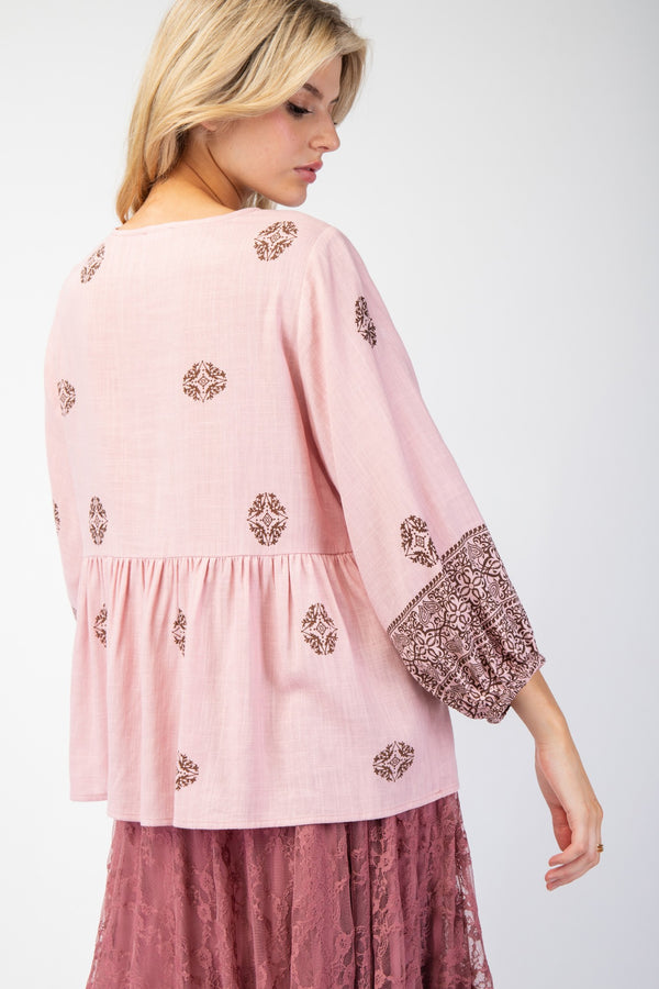 Easel Border Printed Poly Linen Babydoll Tunic