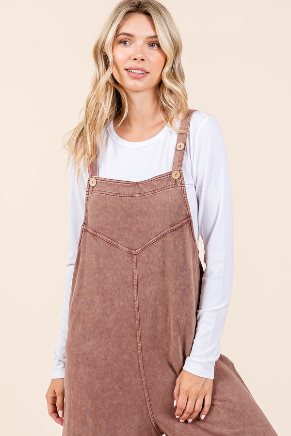 Mittoshop Mineral Wash Buttoned Strap Jumpsuit Overalls