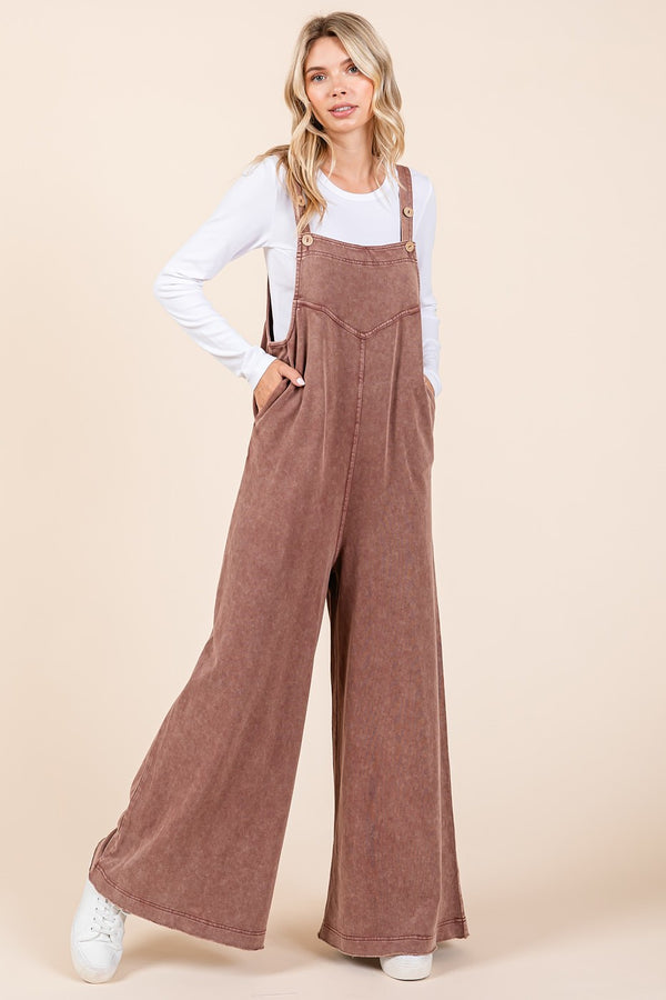 Mittoshop Mineral Wash Buttoned Strap Jumpsuit Overalls