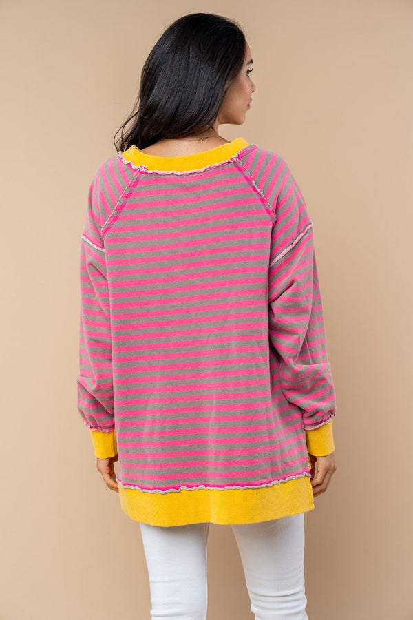 White Birch Long Sleeve Striped Knit Top