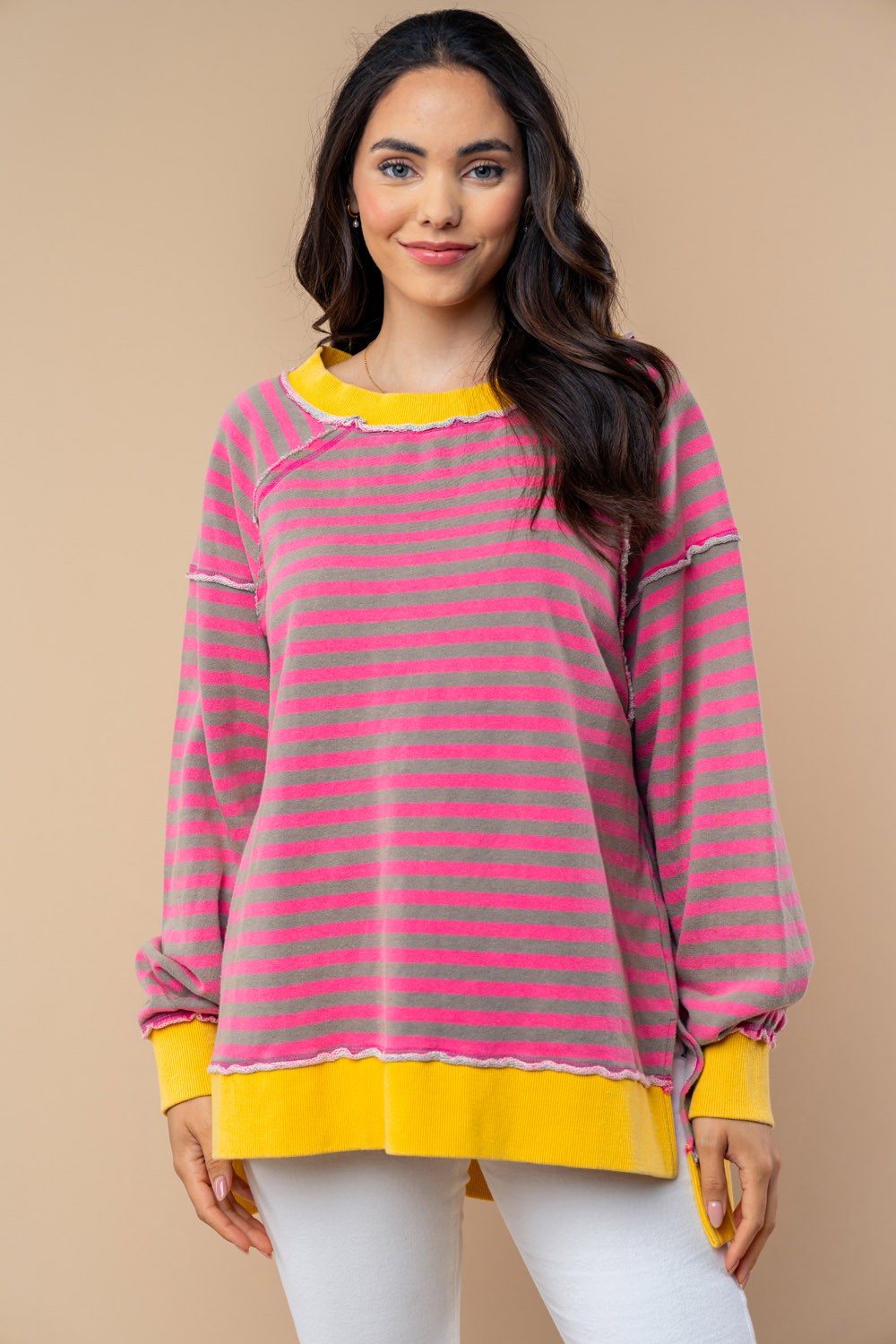 White Birch Long Sleeve Striped Knit Top