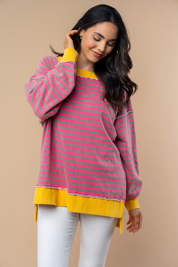 White Birch Long Sleeve Striped Knit Top