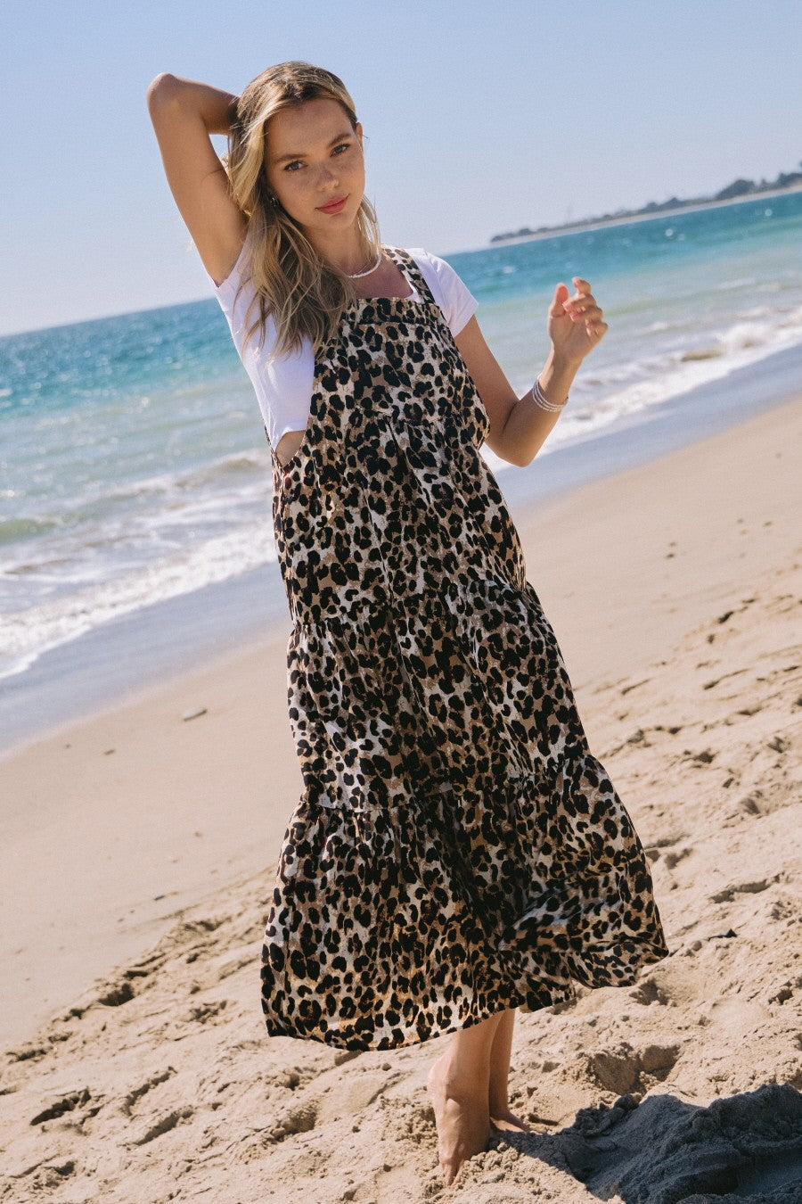 ODDI Leopard Printed overall Tiered Midi Dress with Pocket Detail - Curvy Size