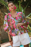 ODDI Printed Blouse with Wide Bubble Sleeve - Curvy Size