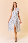 Doe and Rae Floral Print V-Neck Zip-Up Front Midi Dress