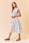 Doe and Rae Floral Print V-Neck Zip-Up Front Midi Dress