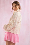 Peach Love Floral Prints Mesh Lace Trim Detail Windbreaker