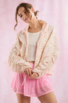 Peach Love Floral Prints Mesh Lace Trim Detail Windbreaker