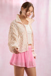 Peach Love Floral Prints Mesh Lace Trim Detail Windbreaker