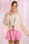 Peach Love Floral Prints Mesh Lace Trim Detail Windbreaker