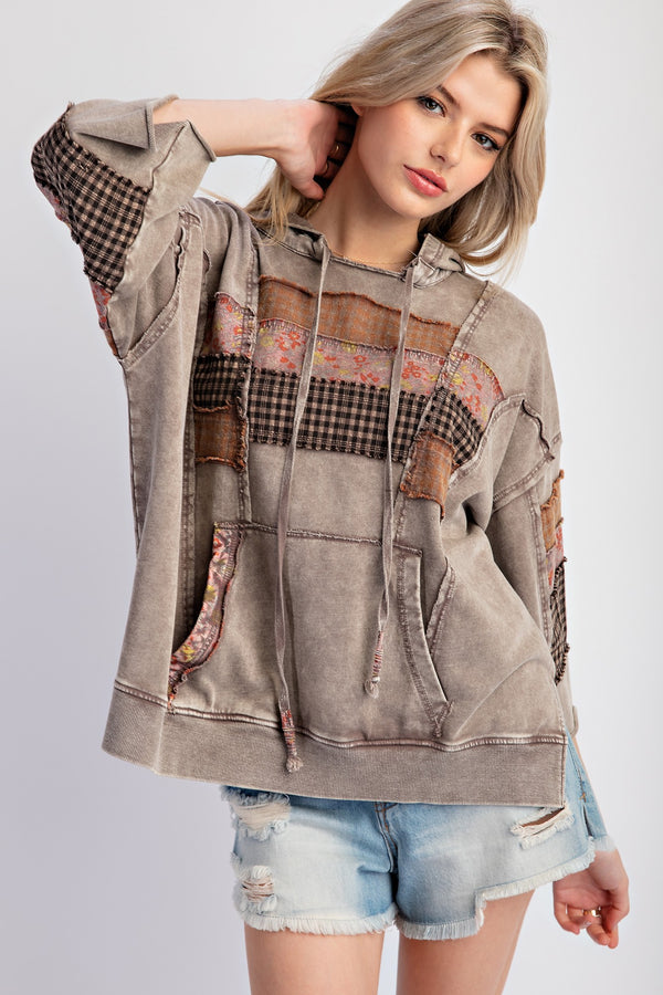 Easel Print Mix Mineral Washed Hoodie Pullover