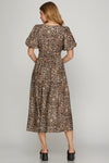 Woven Leopard Print Tiered Midi Dress - Curvy Size