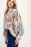 eesome Paisley Printed Bubble Sleeve Top