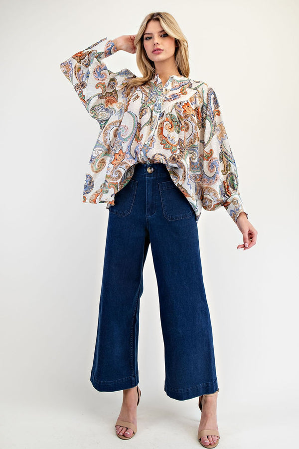 eesome Paisley Printed Bubble Sleeve Top