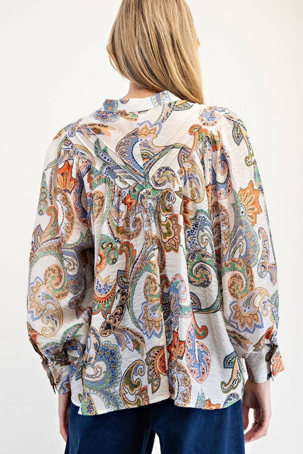 eesome Paisley Printed Bubble Sleeve Top